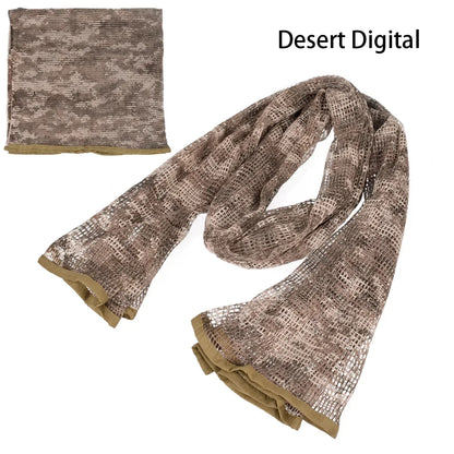 Camouflage Netting Scarf Sniper Veil Camo Mesh Face Scarf Veil Shemagh Head Wrap for Outdoor Camping Hiking Hunting Shooting