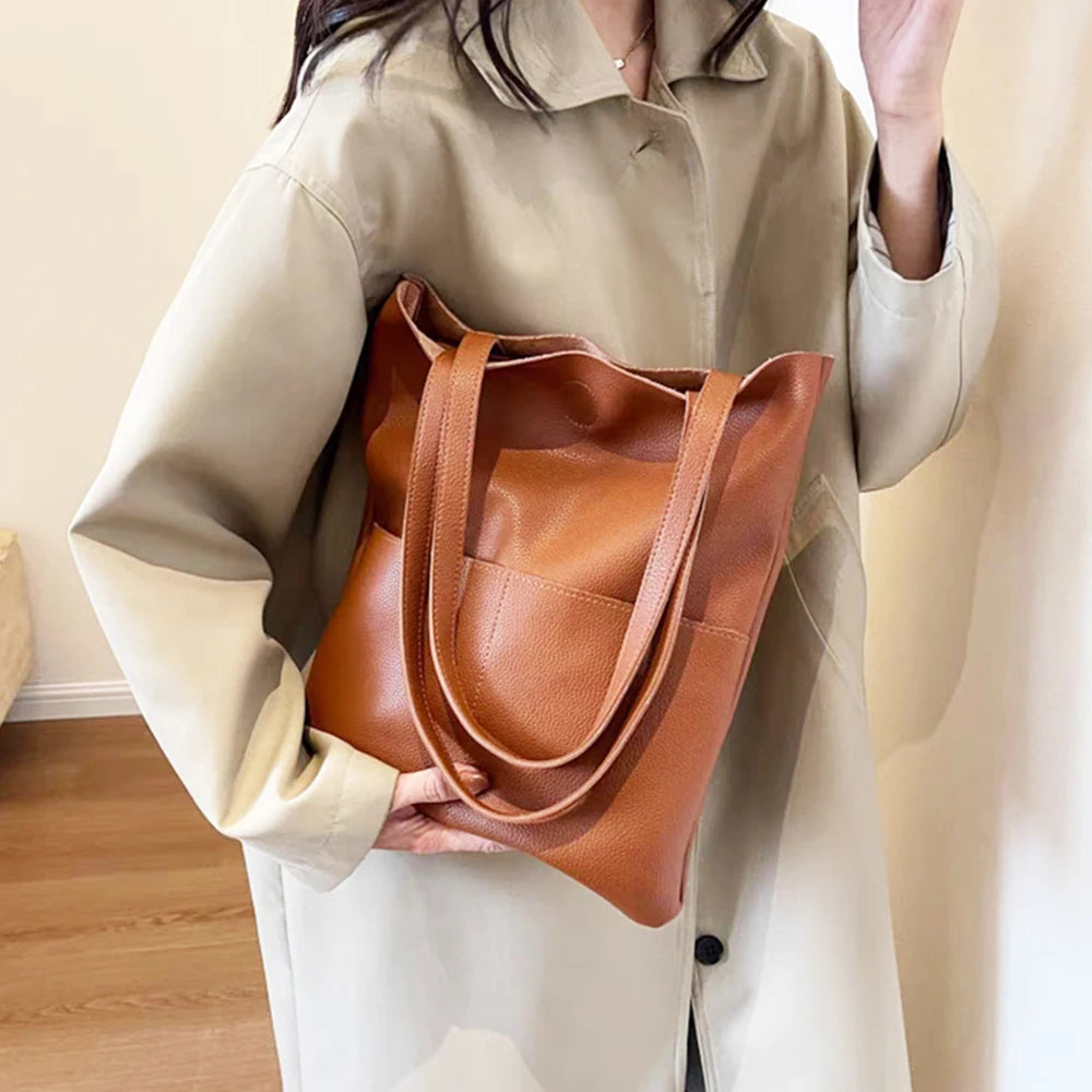 Luxury Design Genuine Leather Custom Initials Tote Bag Cowhide Daily Fashion Woman Shoulder Bag Large Capacity Business Handbag