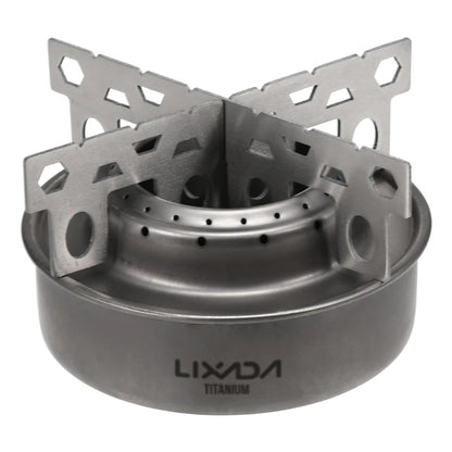 Lixada Outdoor Mini Alcohol Stove Titanium/Stainless Steel Camping Furnace with Cross Stand Stove Rack Picnic Pocket Stove