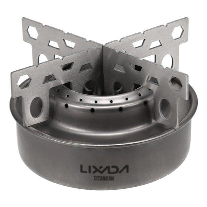 Lixada Outdoor Mini Alcohol Stove Titanium/Stainless Steel Camping Furnace with Cross Stand Stove Rack Picnic Pocket Stove