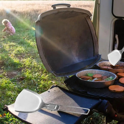 F1FD Stainless Steel Camping Cookware Practical Folding Soup Ladles Strainer Spatula