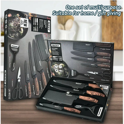 Kitchen Knives Sets Stainless Steel Forged Chef Kitchen Knife Set Scissors Vegetable Peeler Slicer Paring Knife Diamond Pattern