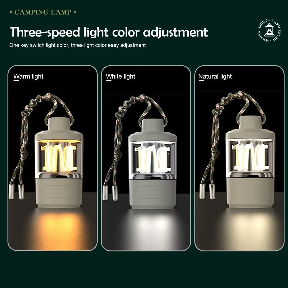LED Rechargeable Flashlight Camping Lantern 5 Modes Super Bright Portable Hanging Tent Lamp Waterproof Hiking Fishing Outdoor