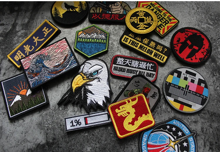 3D Embroidery Creative  Gold Coins and Stereo Eagles Armband  No Signal Woven With Hook Loop For Backpack Clothing Custom Patch