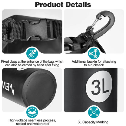 NEWBOLER 3L Waterproof Dry Bag Sack for Camping Drift Trekking Swimming Bag Rafting Kayak Trekking Fishing Outdoor Waterbag