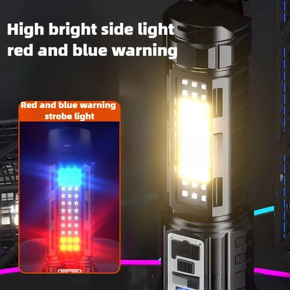 Powerful Flashlight With 7 Lamp Beads Super Tactical Light With COB Side Light Camping Lantern USB Rechargeable Outdoor Torch