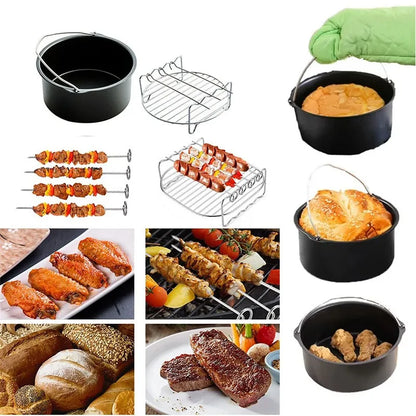 Non-Stick Air Fryer Accessories Universal Baking Pan Cake Barrel Pizza Tray Grill Rack for Cooking Roasting Frying Kitchen Tools