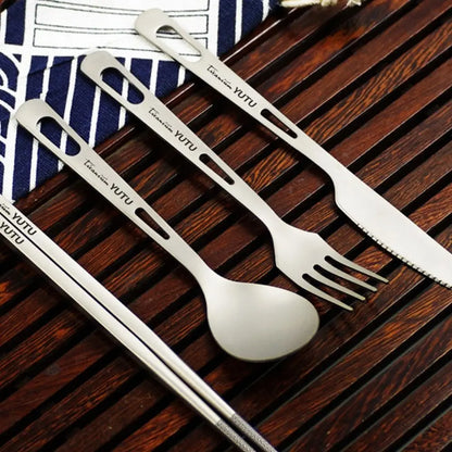 Portable Outdoor Dinnerware Sets Ultralight Travelling Knife Fork Spoon Chopstick Titanium Tableware Flatware Set Camping