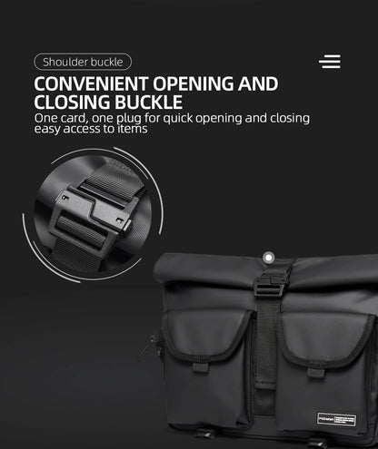 Fashion Casual Men Roll Top Shoulder Messenger Bag Large Size Outdoor Cycling Crossbody Side Bags Male Urban Trend Daypack
