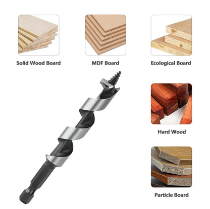 HEDA 5Pcs 5/6/8/10/12mm Woodworking Ship Auger Drill Bit Set 1/4'' Hex Quick Change Shank HCS For Soft Hard Wood Hole Saw