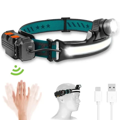 Induction Headlamp XPG+COB LED Head Lamp with Built-in Battery