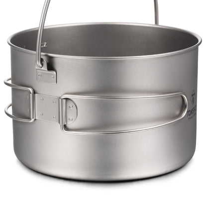 TOMSHOO Camping Cookware Titanium Pot 0.75L/0.9L/1.1L/1.6L/2L/2.8L Ultralight Hanging Pot w Lid Foldable Handle Outdoor Cooking