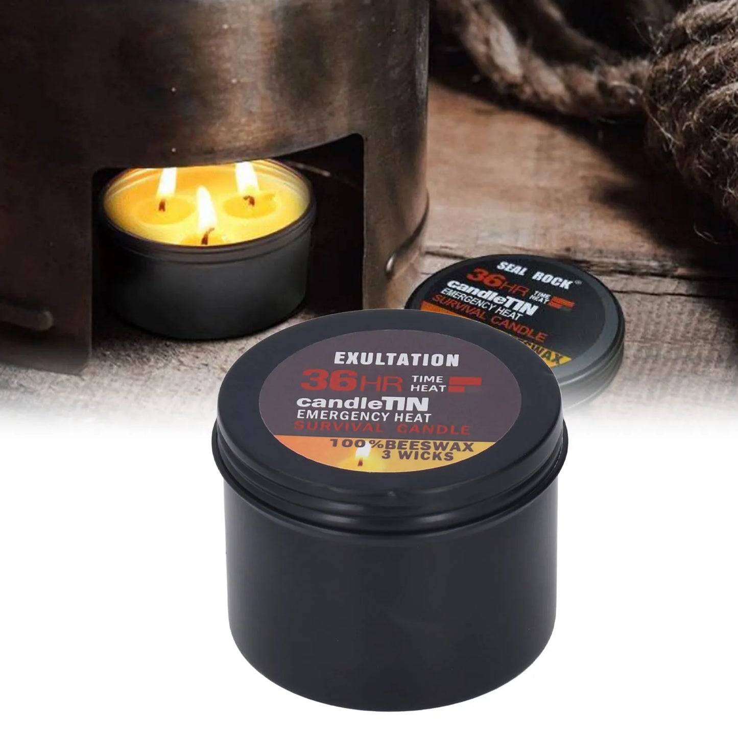 Survival Candle 3 Wicks Small Portable 36 Hours Burning Natural Aroma Long Lasting Candles Romantic Ambience for Camping
