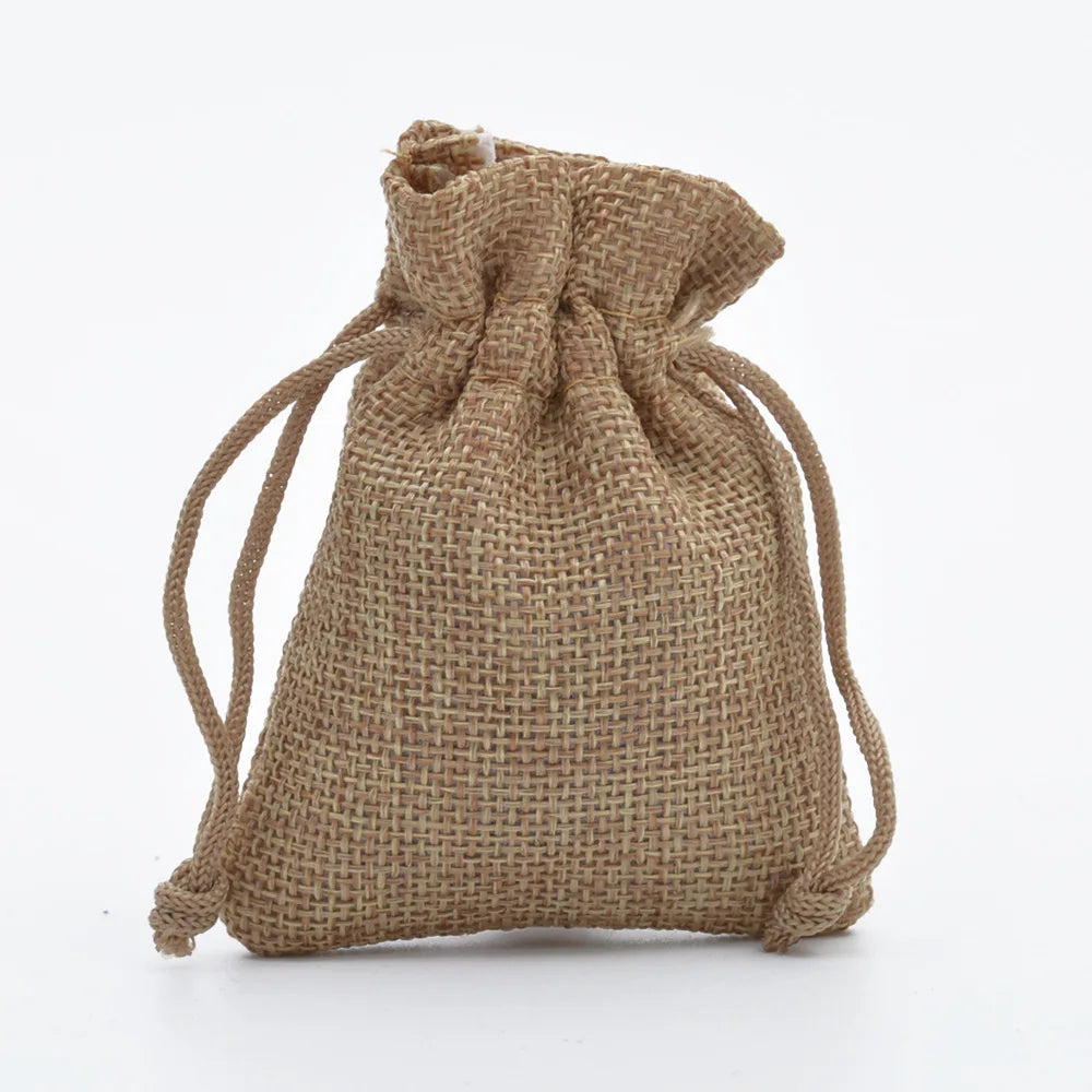 5pcs Multisize Jute Burlap Linen Drawstring Bag Christmas Halloween Gift Bags Wedding Birthday Party Candy Chocolate Packing Bag