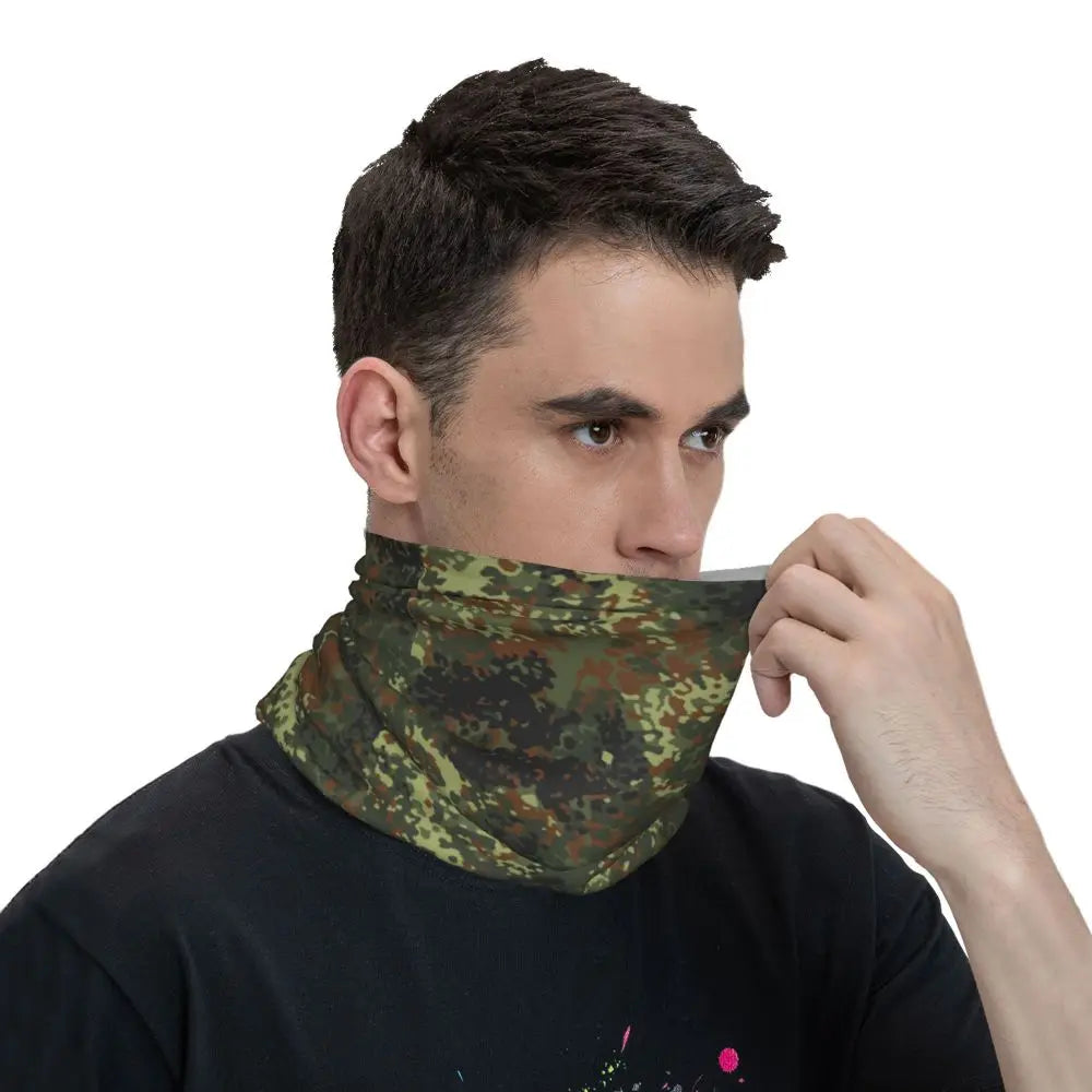 Custom Flecktarn Camo Bandana Neck Gaiter Windproof Face Scarf Cover Men Women Woodland Camouflage Headwear Tube Balaclava