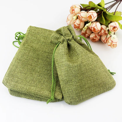 10pc (9x12cm) Handmade Natural Burlap Linen Drawstring Gift Bags Favor Wedding Christmas Gift Bag Jewelry Packaging Bags&Pouches