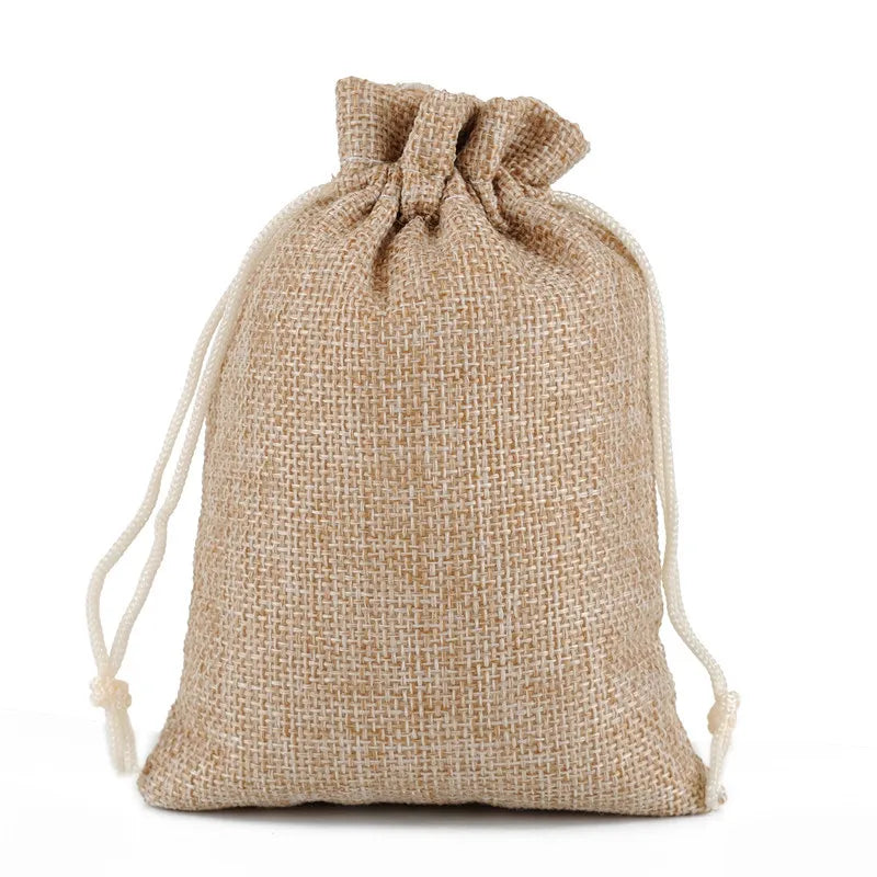10pc (9x12cm) Handmade Natural Burlap Linen Drawstring Gift Bags Favor Wedding Christmas Gift Bag Jewelry Packaging Bags&Pouches