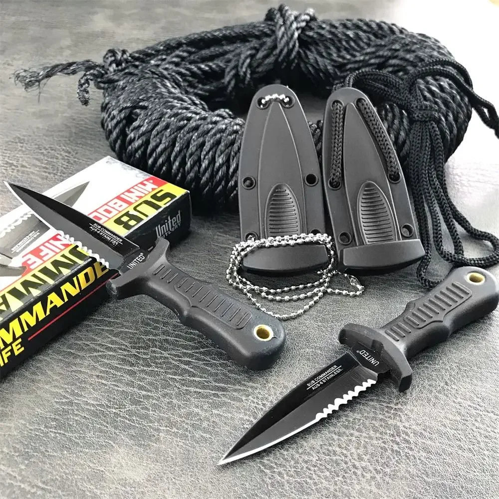 Neck-Mounted Tactical Fixed Blade - 440C Mini Survival Knife for Outdoor EDC, Hunting Combat and Survival with Nylon Handle