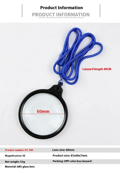Hands-Free Hanging Magnifier for Reading Portable Chest-Mounted Design with Strap, Ideal for Seniors & Students