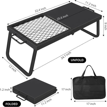 Folding Campfire Grill, Heavy Duty Steel Mesh Grate, Portable Camping Grates Over Fire Pit, Camp Fire Cooking, Grilling Rack