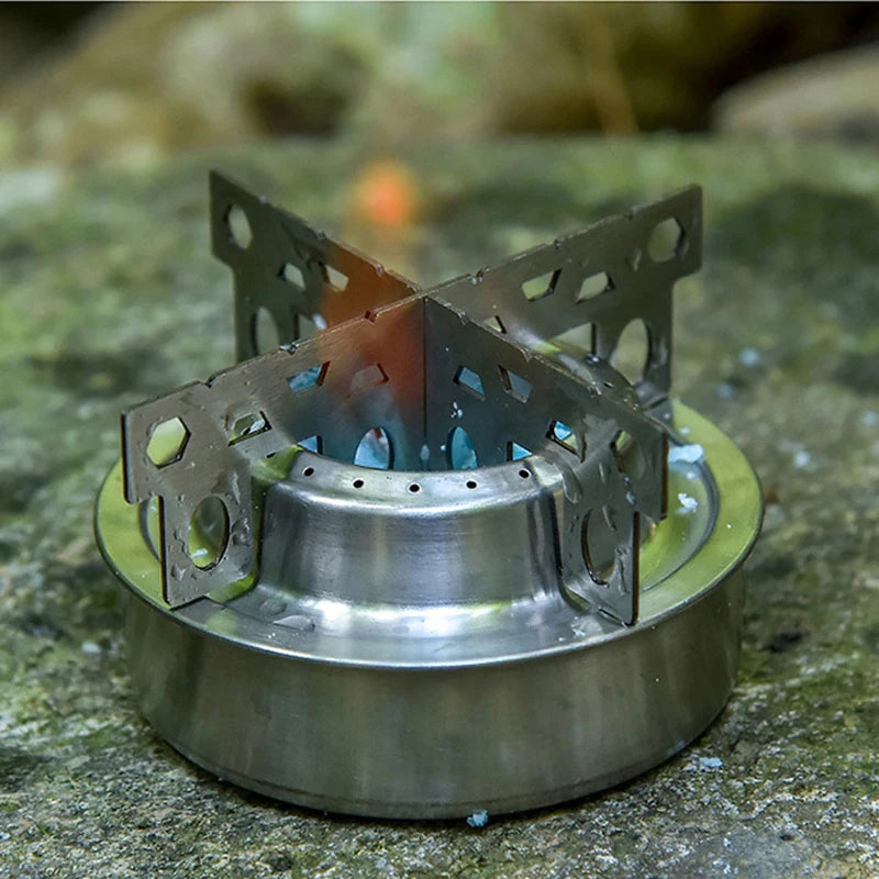 Lixada Outdoor Mini Alcohol Stove Titanium/Stainless Steel Camping Furnace with Cross Stand Stove Rack Picnic Pocket Stove
