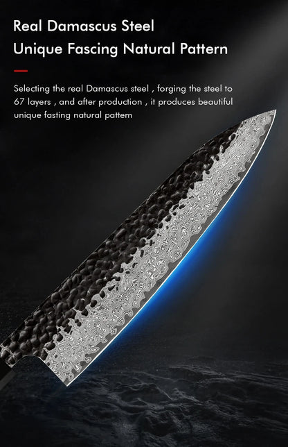 Damascus Steel Japanese Kitchen Knife, PRO Chef Knife, Handmade