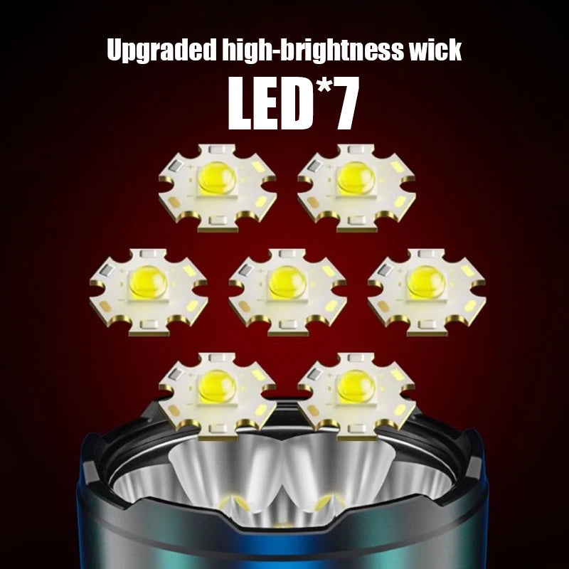 Powerful Flashlight With 7 Lamp Beads Super Tactical Light With COB Side Light Camping Lantern USB Rechargeable Outdoor Torch