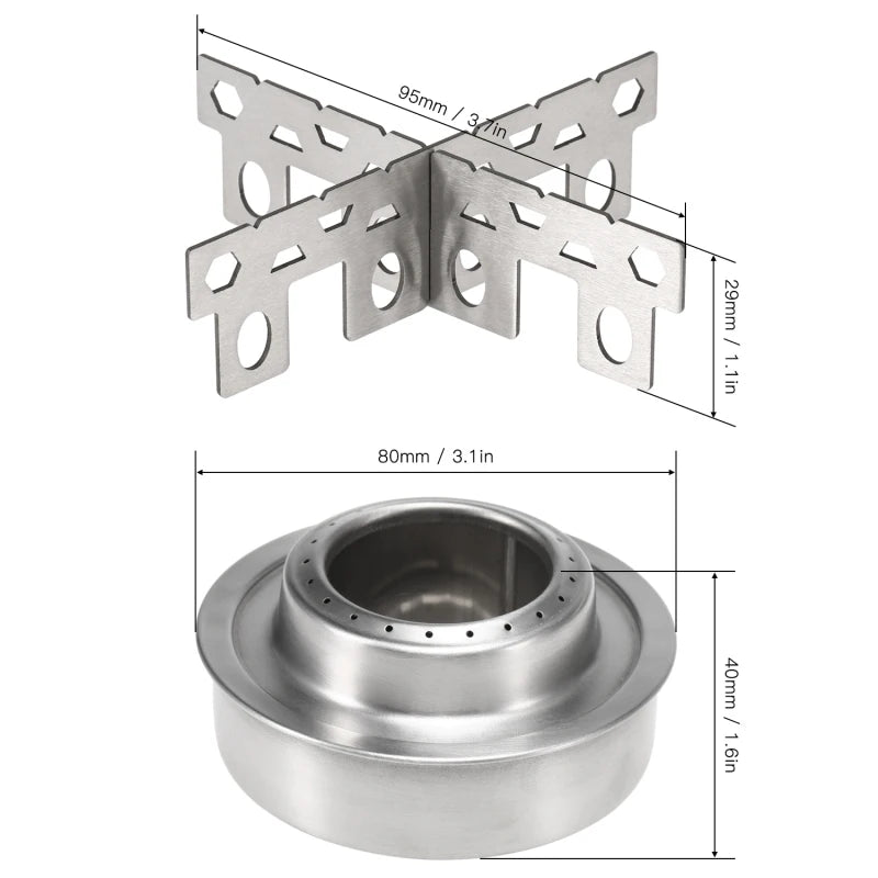 Lixada Outdoor Mini Alcohol Stove Titanium/Stainless Steel Camping Furnace with Cross Stand Stove Rack Picnic Pocket Stove