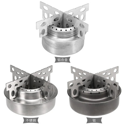 Lixada Outdoor Mini Alcohol Stove Titanium/Stainless Steel Camping Furnace with Cross Stand Stove Rack Picnic Pocket Stove