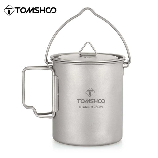 Tomshoo Ultralight 750ml Titanium Pot Portable Titanium Water Mug Cup w/ Lid Foldable Handle Outdoor Camping Picnic Supplies