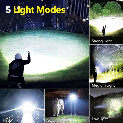 High Power Rechargeable LED Tactical Flashlight  Aluminum Alloy Telescopic Zoom Torch Lamp for Outdoor Camping Fishing
