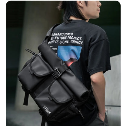 Fashion Casual Men Roll Top Shoulder Messenger Bag Large Size Outdoor Cycling Crossbody Side Bags Male Urban Trend Daypack