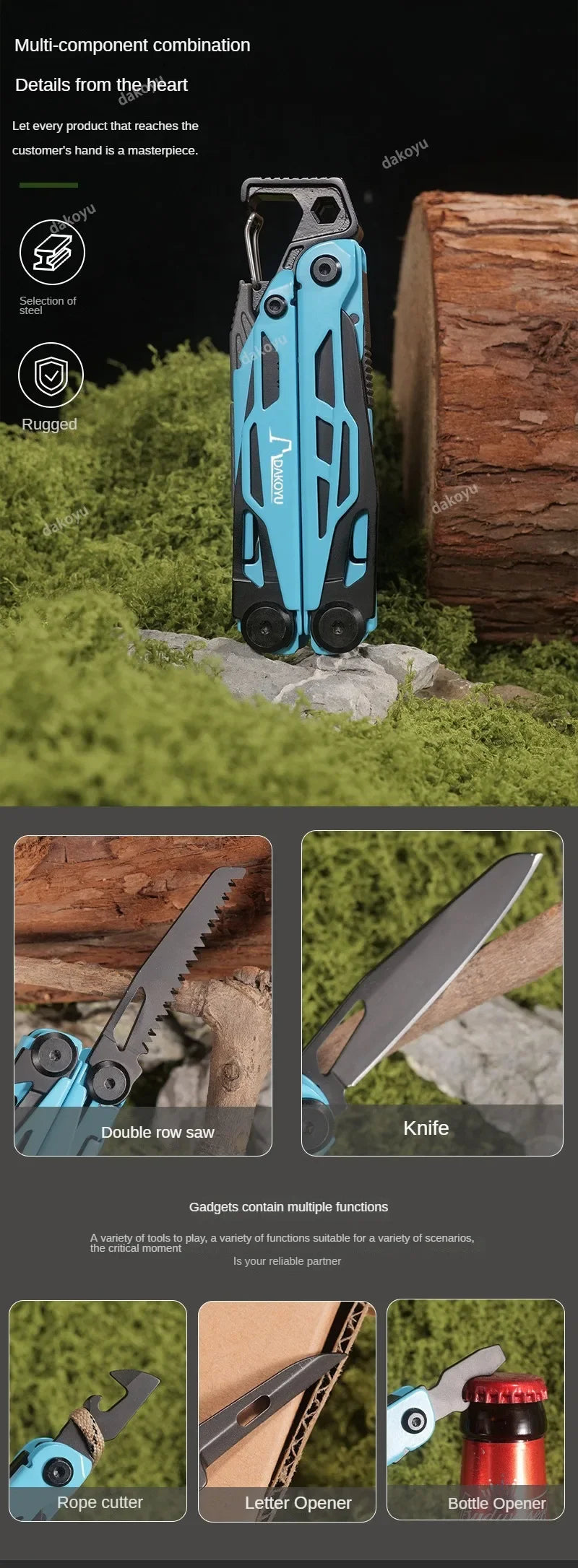 DAKOYU DKShadow Multitool Camping Pliers with Emergency Whistle -8 Color Compact Outdoor Tool, Suitable for Hiking and Camping