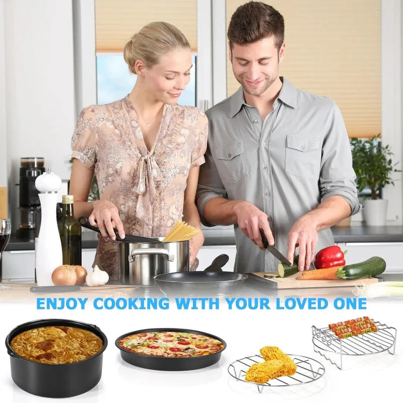 Non-Stick Air Fryer Accessories Universal Baking Pan Cake Barrel Pizza Tray Grill Rack for Cooking Roasting Frying Kitchen Tools