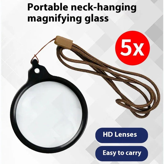 Hands-Free Hanging Magnifier for Reading Portable Chest-Mounted Design with Strap, Ideal for Seniors & Students