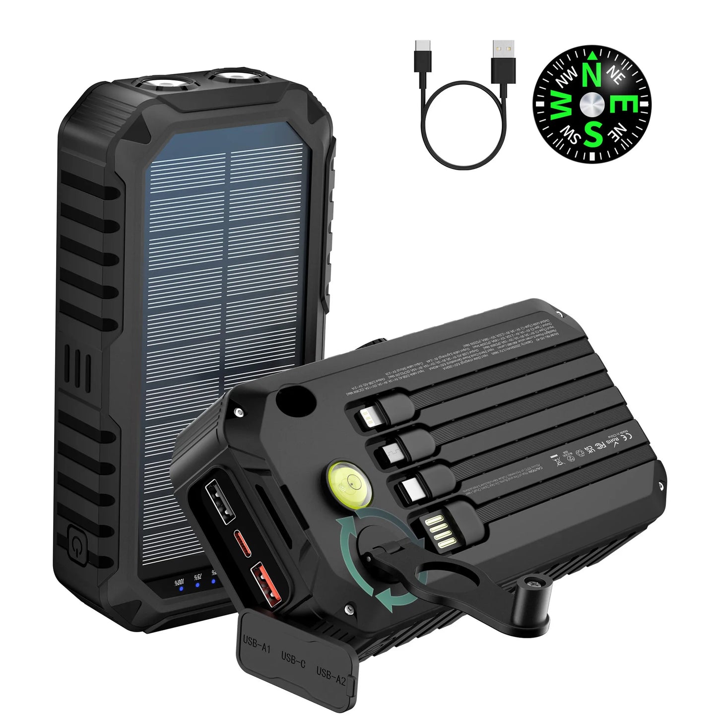 Hand Crank Solar Power Bank 20000mAh Waterproof Portable 22.5W Fast Charger Powerbank for iPhone Samsung Xiaomi External Battery