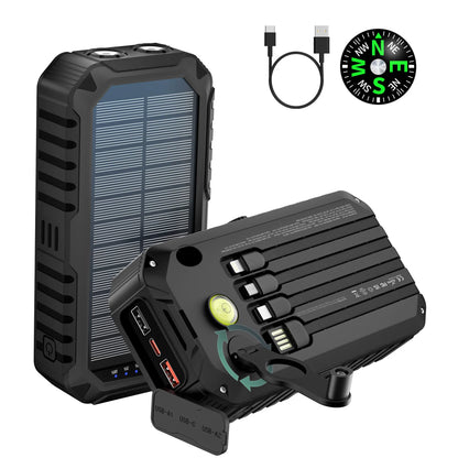 Hand Crank Solar Power Bank 20000mAh Waterproof Portable 22.5W Fast Charger Powerbank for iPhone Samsung Xiaomi External Battery