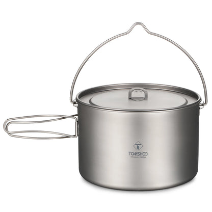 TOMSHOO Camping Cookware Titanium Pot 0.75L/0.9L/1.1L/1.6L/2L/2.8L Ultralight Hanging Pot w Lid Foldable Handle Outdoor Cooking