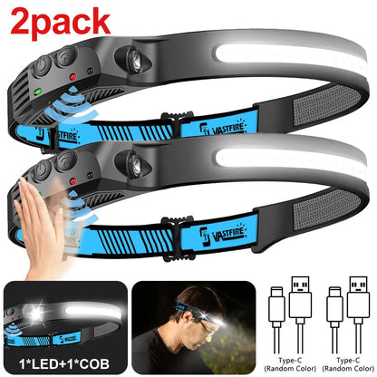 Induction Headlamp COB+LED Headlamp Built in Battery USB Rechargeable Outdoor Waterproof Camping Fishing Work Lantern ﻿