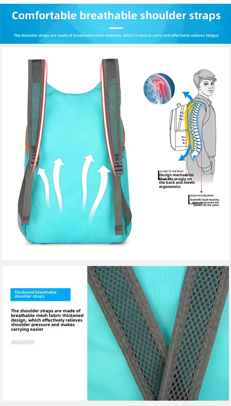 New Foldable Fitness Bag Lightweight Outdoor Cover Waterproof Wide Shoulder Strap Nylon Fabric Multi Color Backpack