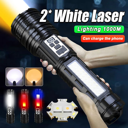 Powerful Flashlight With 7 Lamp Beads Super Tactical Light With COB Side Light Camping Lantern USB Rechargeable Outdoor Torch