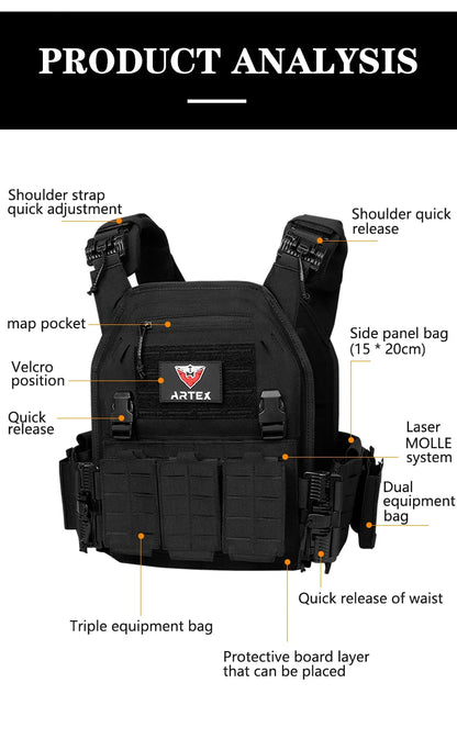Tactical Plate Carrier Quick Release Fast Adjust Cummerbund Laser Cut Vest with Magazine Pouch MOLLE Lightweight Hunting Gear