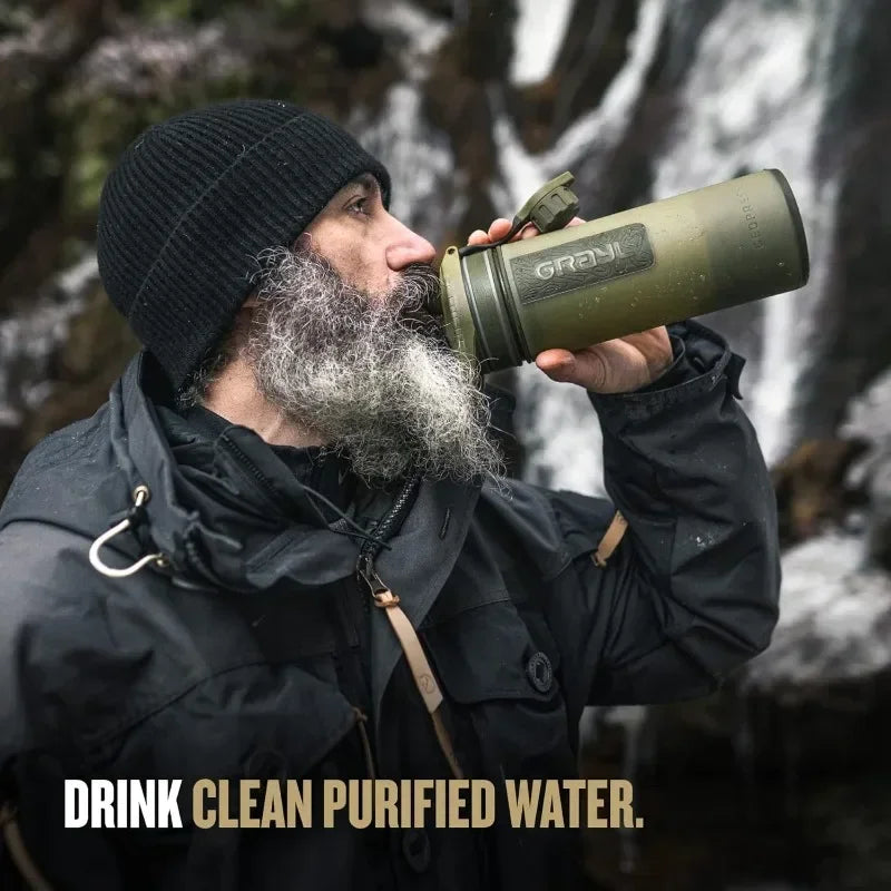 tt For GRAYL GeoPress 24 oz Water Purifier Bottle - Filter for Hiking, Camping, Survival, Travel (Olive Drab)