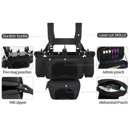 YAKEDA Tactical Chest Mini Rig Vest with Magazine Pouch Adjustable Detachable Laser-cutting Molle Modular Chest Vest