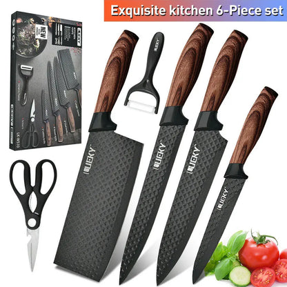 Kitchen Knives Sets Stainless Steel Forged Chef Kitchen Knife Set Scissors Vegetable Peeler Slicer Paring Knife Diamond Pattern