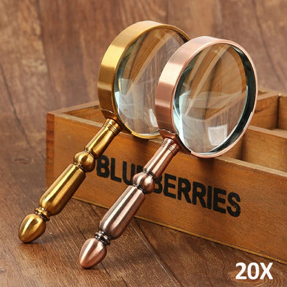 20X Portable All-Metal Magnifier Retro Portable Optical Magnifying Glass Repair Watch Jewelry Loupe Antique Handle Magnifier