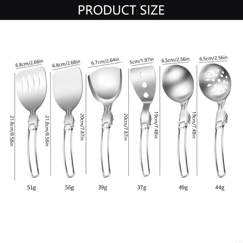 F1FD Stainless Steel Camping Cookware Practical Folding Soup Ladles Strainer Spatula