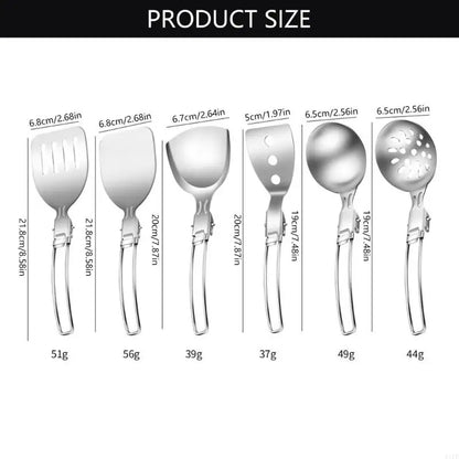F1FD Stainless Steel Camping Cookware Practical Folding Soup Ladles Strainer Spatula