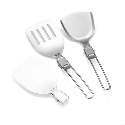 F1FD Stainless Steel Camping Cookware Practical Folding Soup Ladles Strainer Spatula