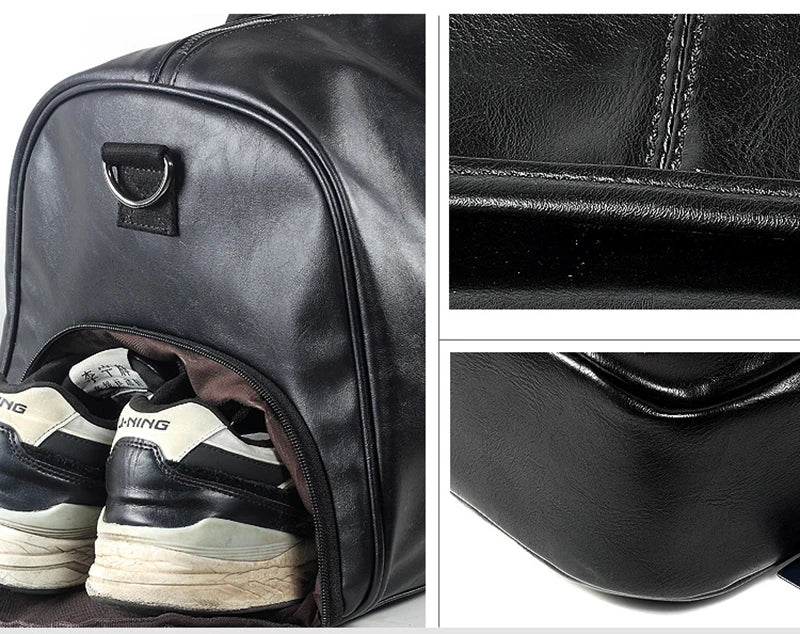 Leather Handbag Gym Bag Fitness Travel Shoe Pocket Luggage Outdoor Shoulder Crossbody Duffle Side Sac De Sports Bag For Men